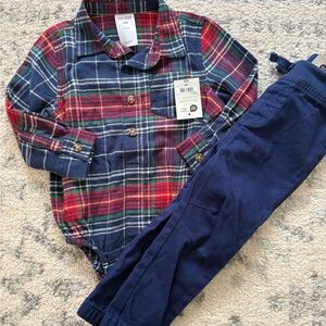 Okie Dokie Red and Green Plaid Shirt & Navy pants